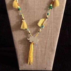 Multi-color tassel w/ elephant charm necklace